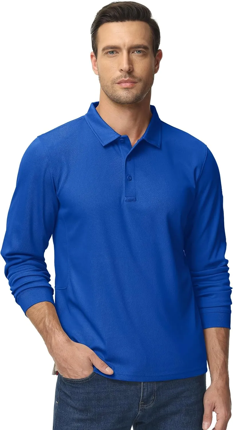 TACVASEN Men's Polo Shirts Long Sleeve Quick Dry Shirt Performance Tactical Shirts Golf Shirt Casual Outdoor Work Shirt