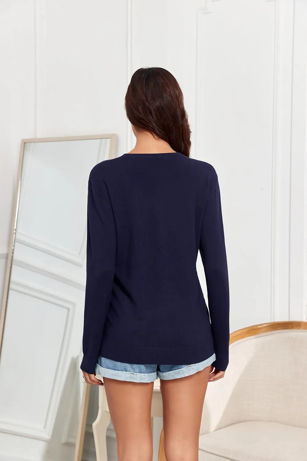 TASAMO Women's Lightweight Button Down Cardigan Sweaters Long Sleeve Classic V Neck Knit Soft Shrugs with Pocket