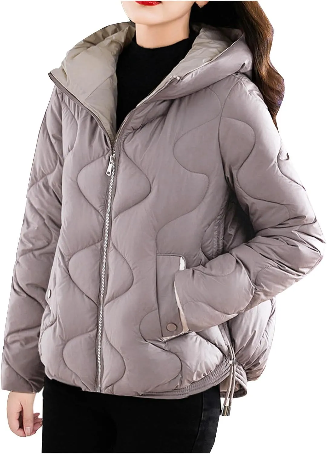 Thicken Winter Coats For Women Baggy Zip Up Cropped Quilted Jackets Soft Lightweight Long Sleeve Down Coats With Hood
