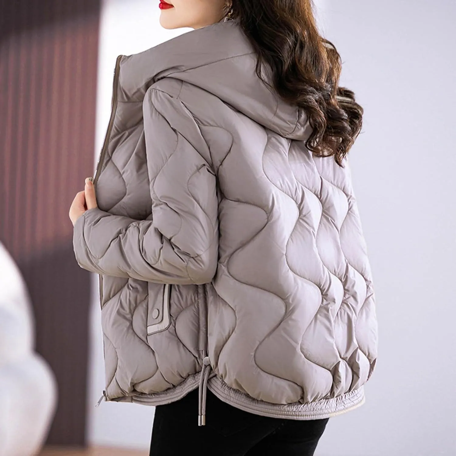 Thicken Winter Coats For Women Baggy Zip Up Cropped Quilted Jackets Soft Lightweight Long Sleeve Down Coats With Hood