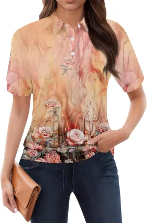 Tops for Women Trendy Short Sleeve Vacation Outfits Blouses Casual Summer Collared Shirts Polo Banded Hem