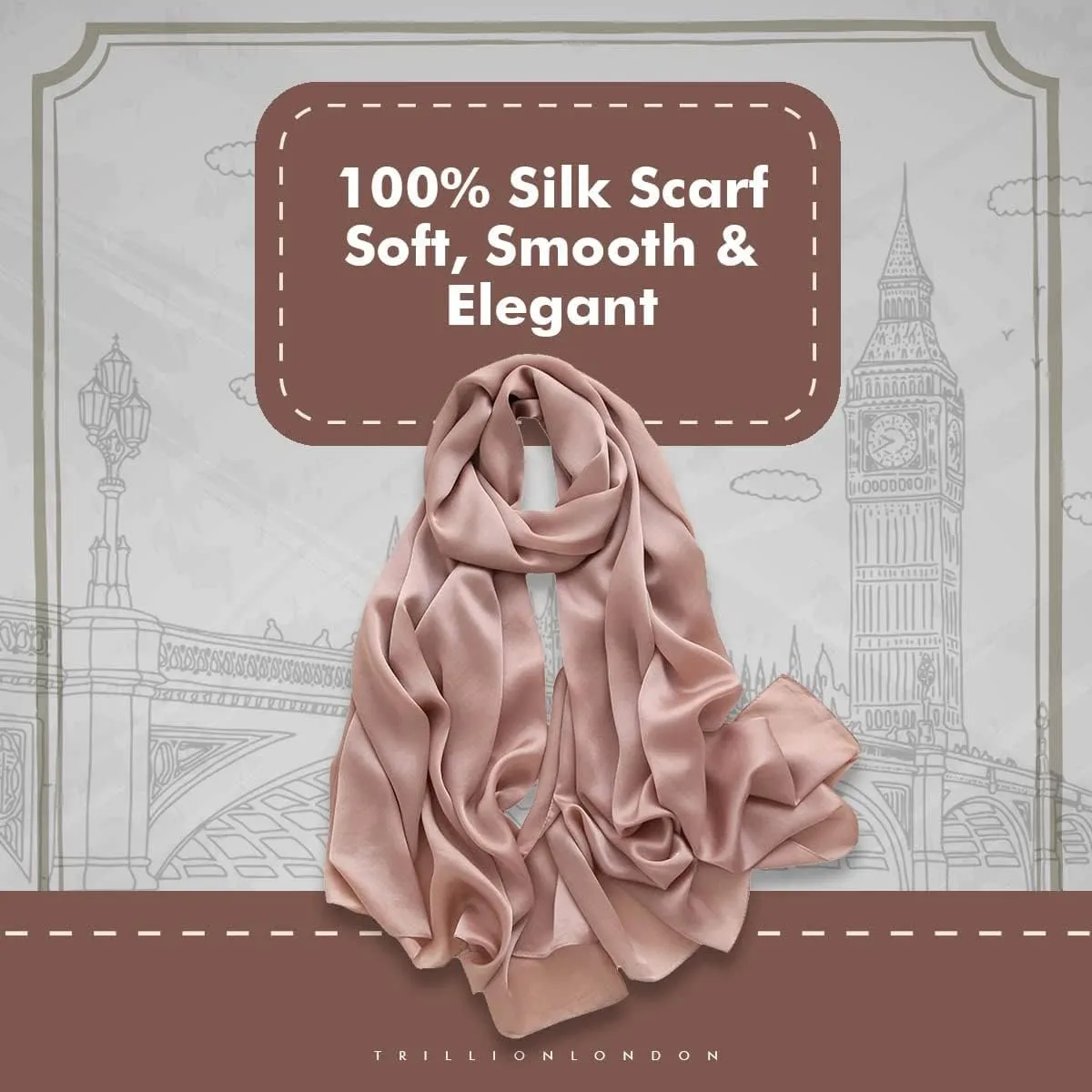 Trillion London Spring Collection Plain Scarves | Silk Neck Scarf For Women | Ladies Lightweight Scarf Shawl Wraps