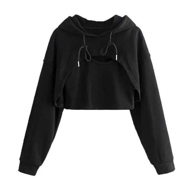 TWO PIECES SET CROPPED HOODIE