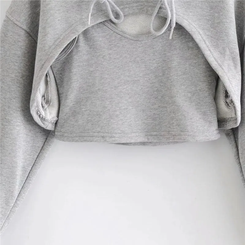 TWO PIECES SET CROPPED HOODIE