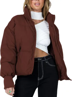 UANEO Puffer Jacket Womens Oversized Cropped Puffy Quilted Winter Jackets Coat