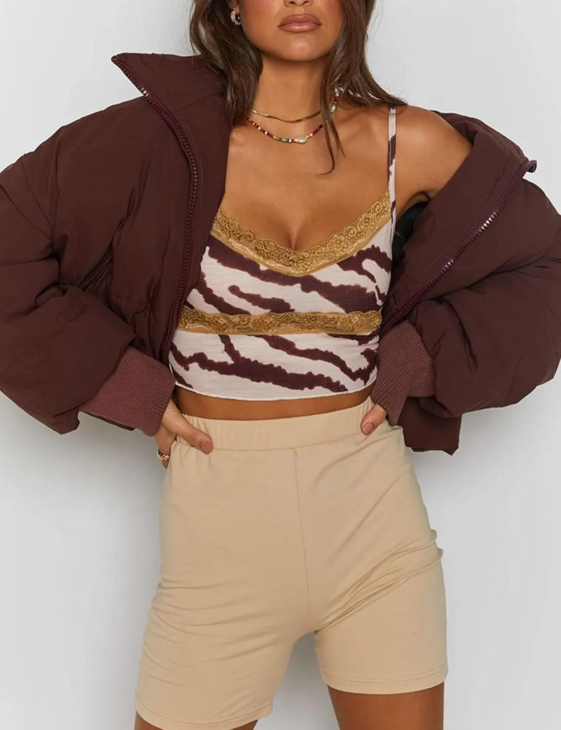 UANEO Puffer Jacket Womens Oversized Cropped Puffy Quilted Winter Jackets Coat