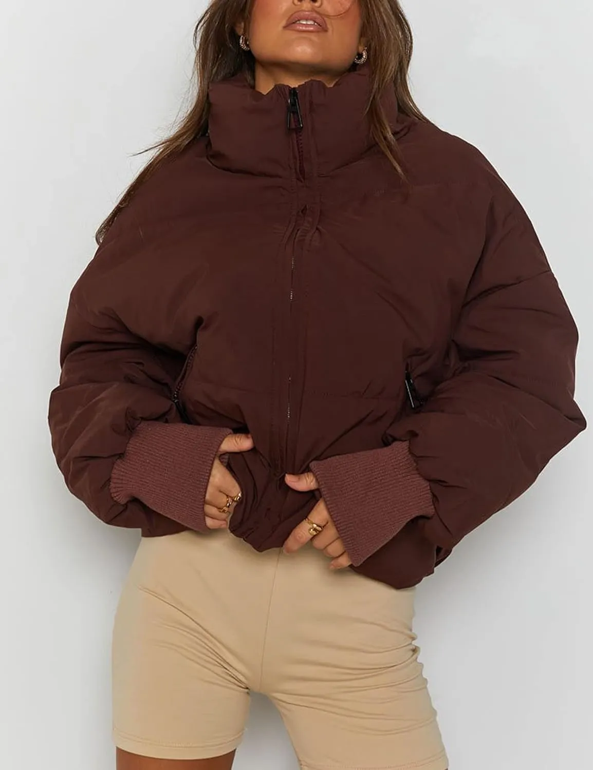 UANEO Puffer Jacket Womens Oversized Cropped Puffy Quilted Winter Jackets Coat