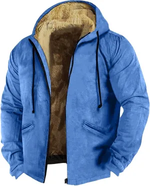 Ugly Christmas Hoodie Fleece Sherpa Lined Full-Zip Sweatshirt Snowflake Reindeer Loose Christmas Sweatshirt Men