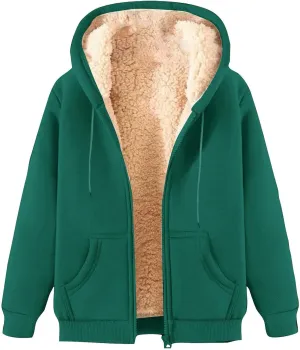 Unisex Women's Fleece Hoodie Jacket Cozy Sherpa Lined Zip Up Warm Hoodie Sweatshirt Winter Fluffy Sweater Hooded Coat