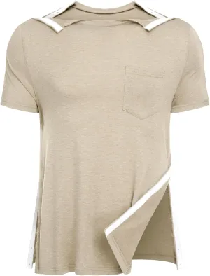 URRU Men's Post Shoulder Surgery Shirts Recovery Full Tear Away Short Sleeve Snap Chemo Shirts for Port Access