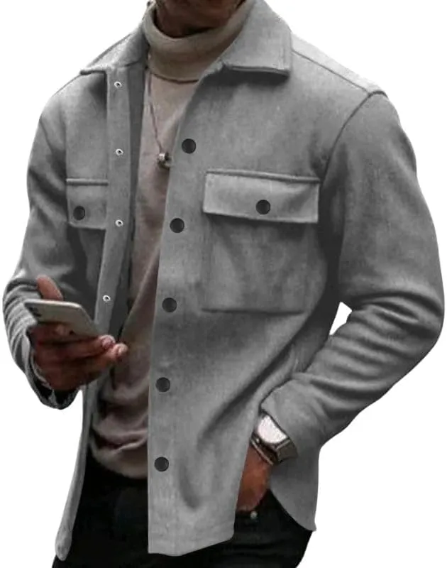 utcoco Men's Button Down Waffle Shirt Jacket Casual Long Sleeve Shacket Overshirts with Flap Pockets