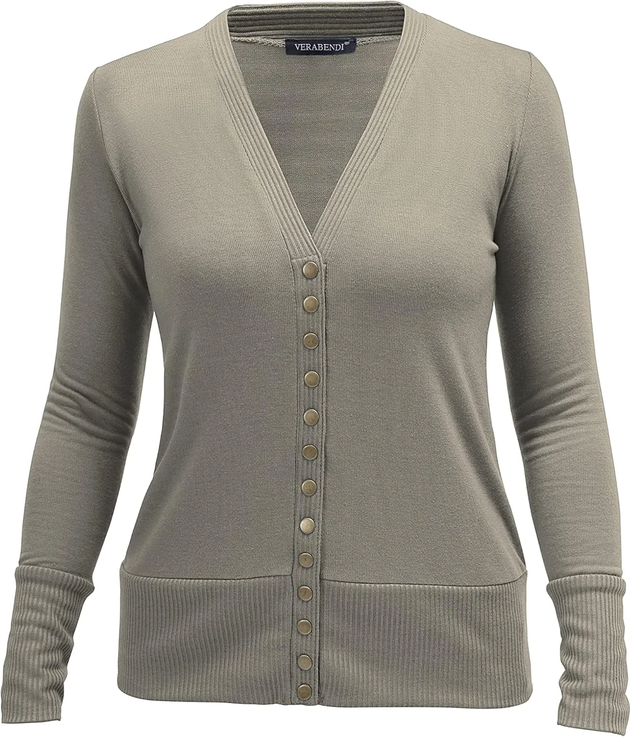 VERABENDI Women Long Sleeve Snaps Button Down V Neck Cute Knit Sweater Cardigan