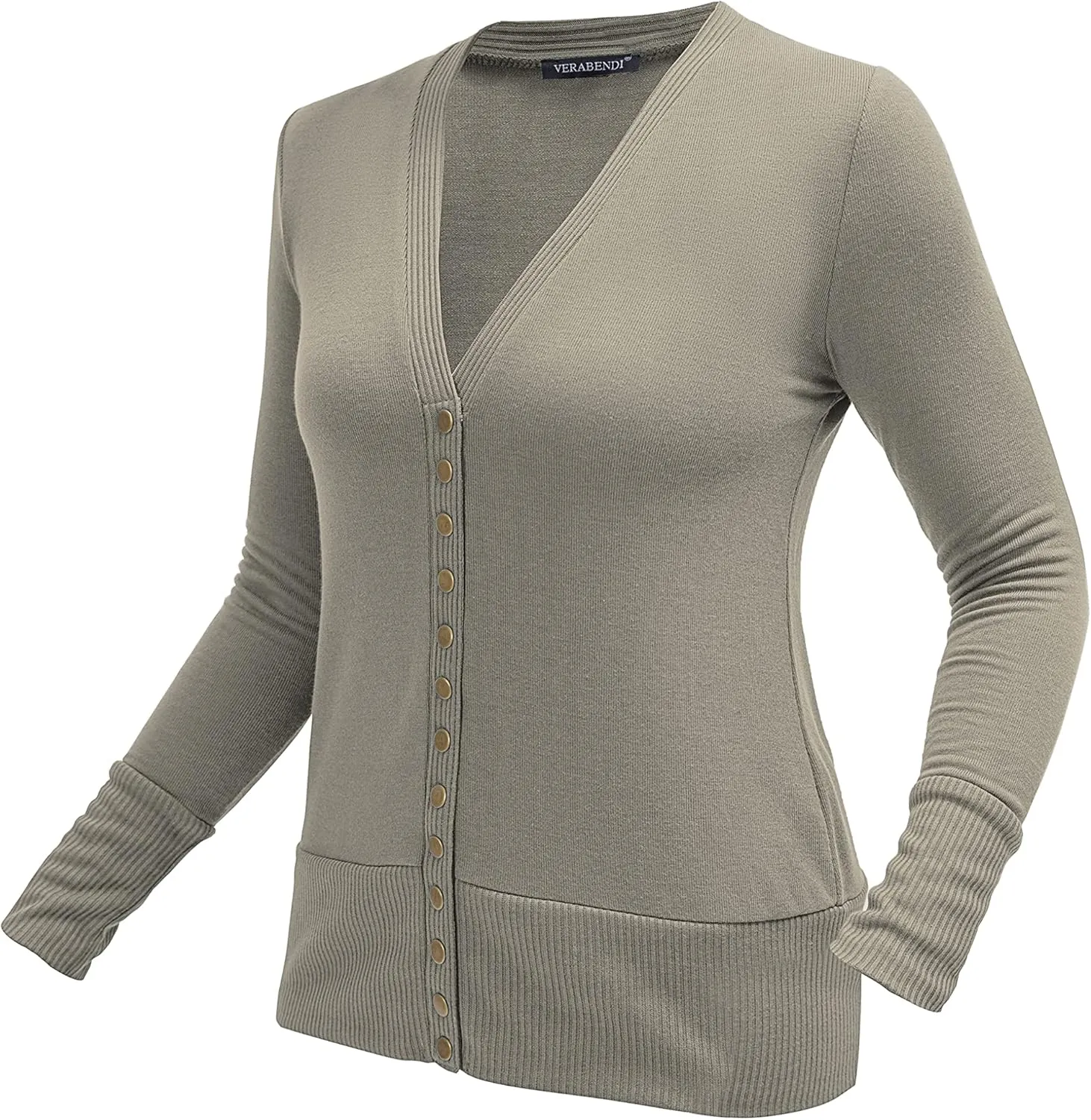 VERABENDI Women Long Sleeve Snaps Button Down V Neck Cute Knit Sweater Cardigan