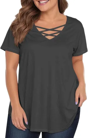 Vestidos De Verano para Mujer 2025 Casual Loose Elegant Short Sleeve V-Neck Solid Shirt Tops Outfits, L-4XL