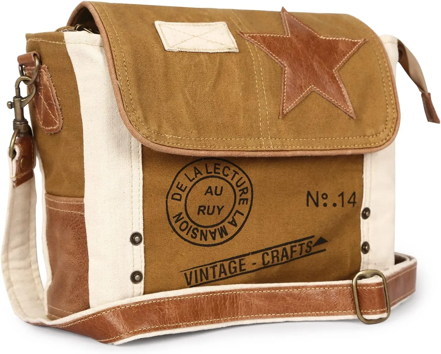 vintage crafts Leather Star Shoulder Bag adjustable leather handle leather trim and star accent for Women Office Laptop Bag