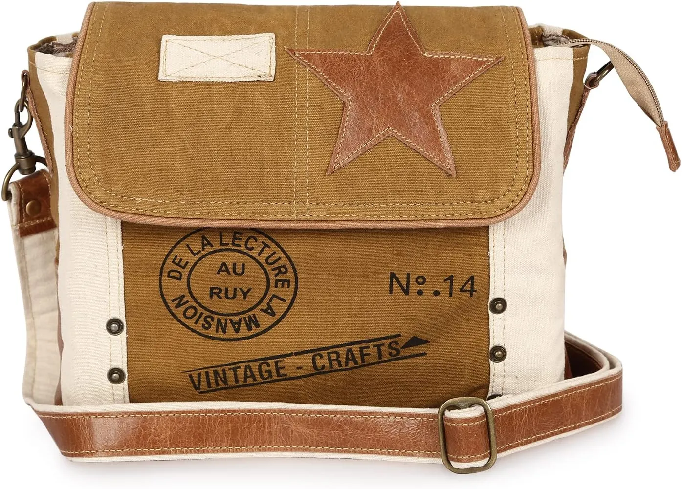 vintage crafts Leather Star Shoulder Bag adjustable leather handle leather trim and star accent for Women Office Laptop Bag