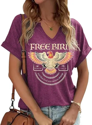 Vintage Rock Band T Shirt for Women Fashion Musical Tees Casual Sexy Notched V-Neck T Shirts Country Music Short Sleeve Tees