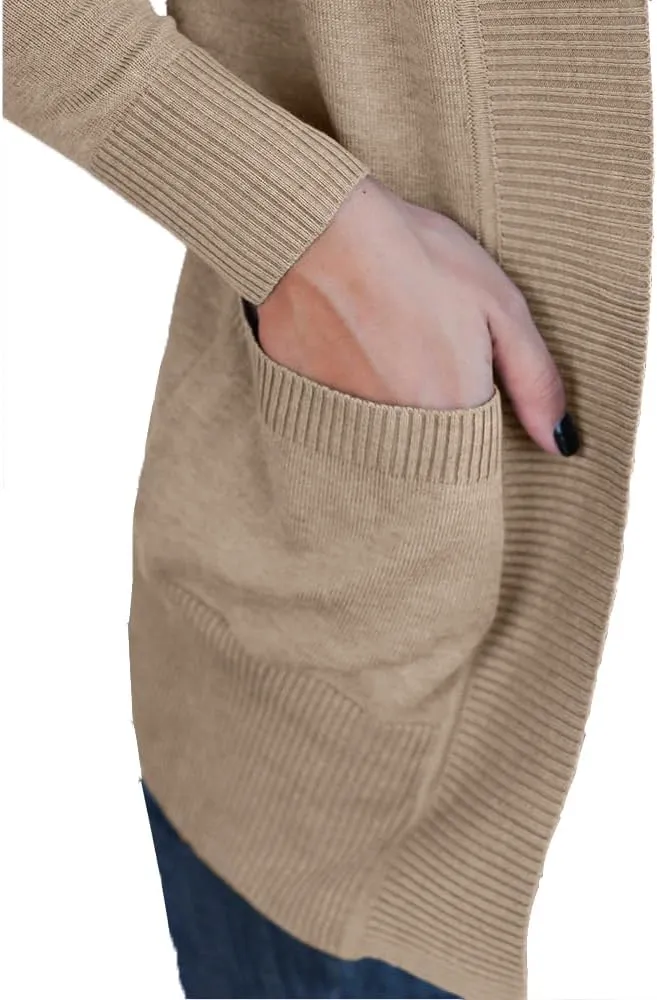 VOIANLIMO Women's Open Front Casual Long Sleeve Knit Classic Sweaters Cardigan with Pockets