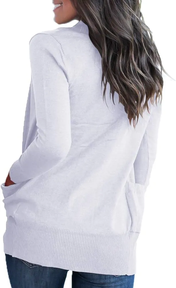 VOIANLIMO Women's Open Front Casual Long Sleeve Knit Classic Sweaters Cardigan with Pockets