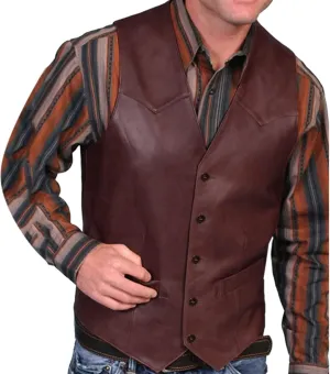 WABEOR Men's Vintage Faux Leather Vest Slim Fit Casual Single-Breasted Cowboy Suit Vest Retro Western Waistcoat with Pockets