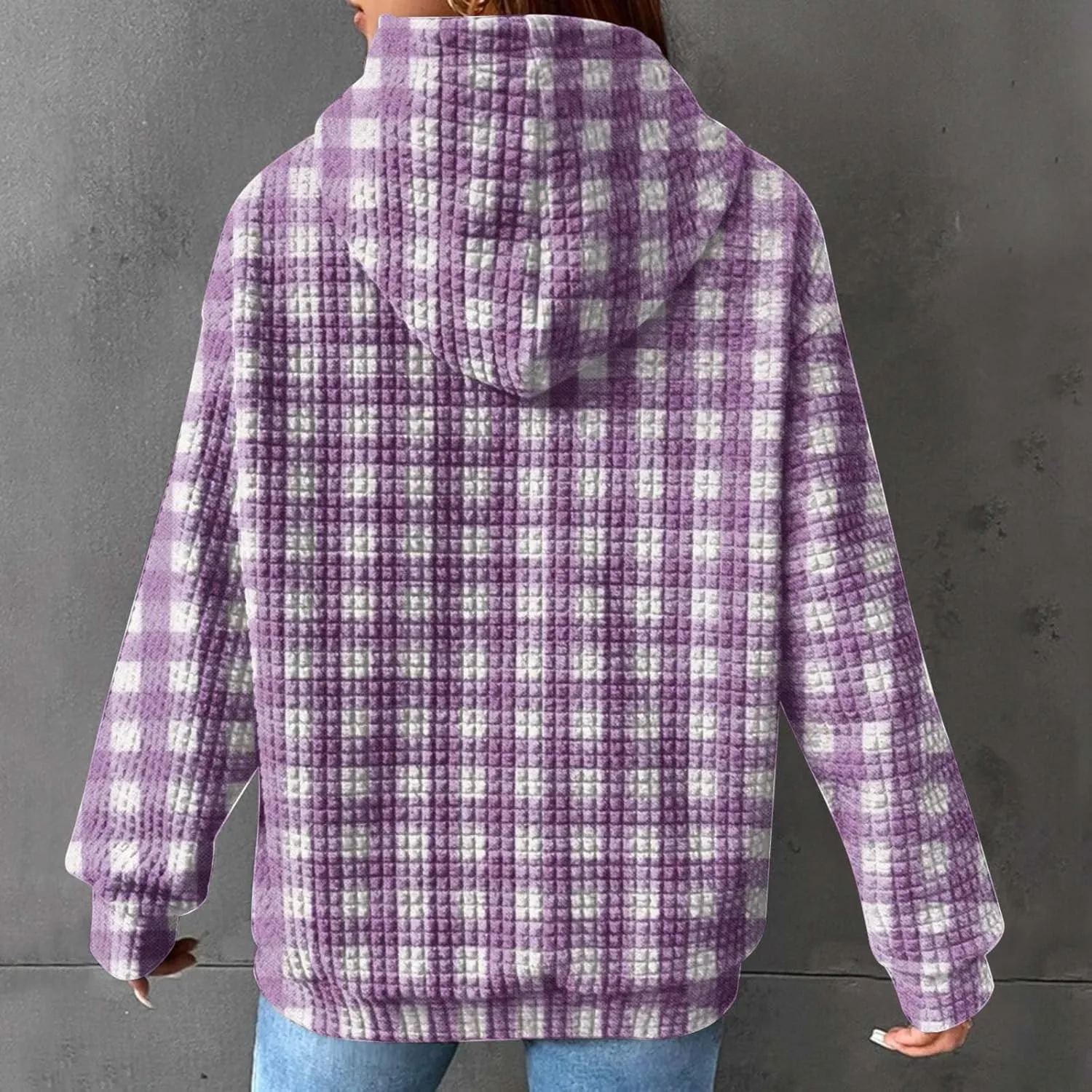 Waffle Hoodie Sweatshirts for Women Long Sleeve Shirts Fall Casual Tops Blouse Plaid Pullover with Pocket 2024, Small