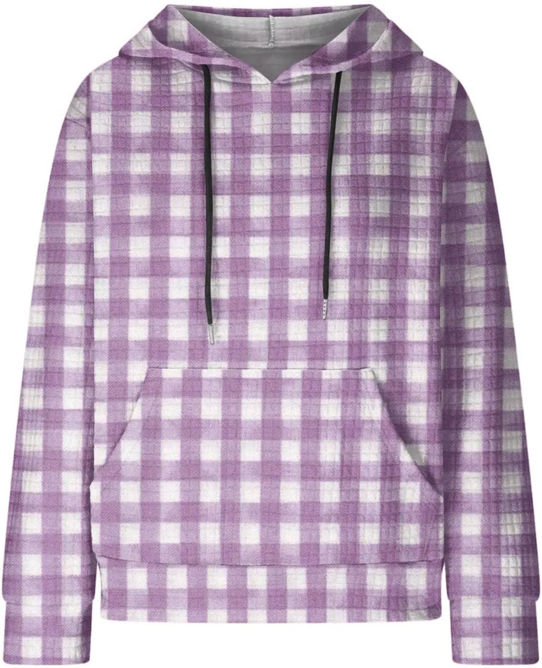Waffle Hoodie Sweatshirts for Women Long Sleeve Shirts Fall Casual Tops Blouse Plaid Pullover with Pocket 2024, Small
