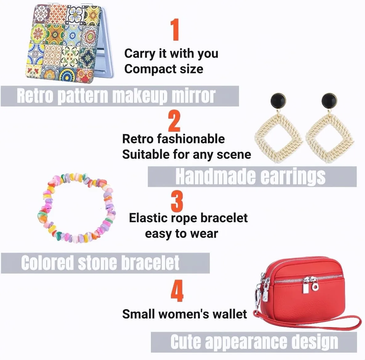 Wallet Women Coin Purse Set Genuine Leather Small Wallet Ladies Mini Purse Clutch, With Earrings,Bracelet,Makeup Mirror (Red)