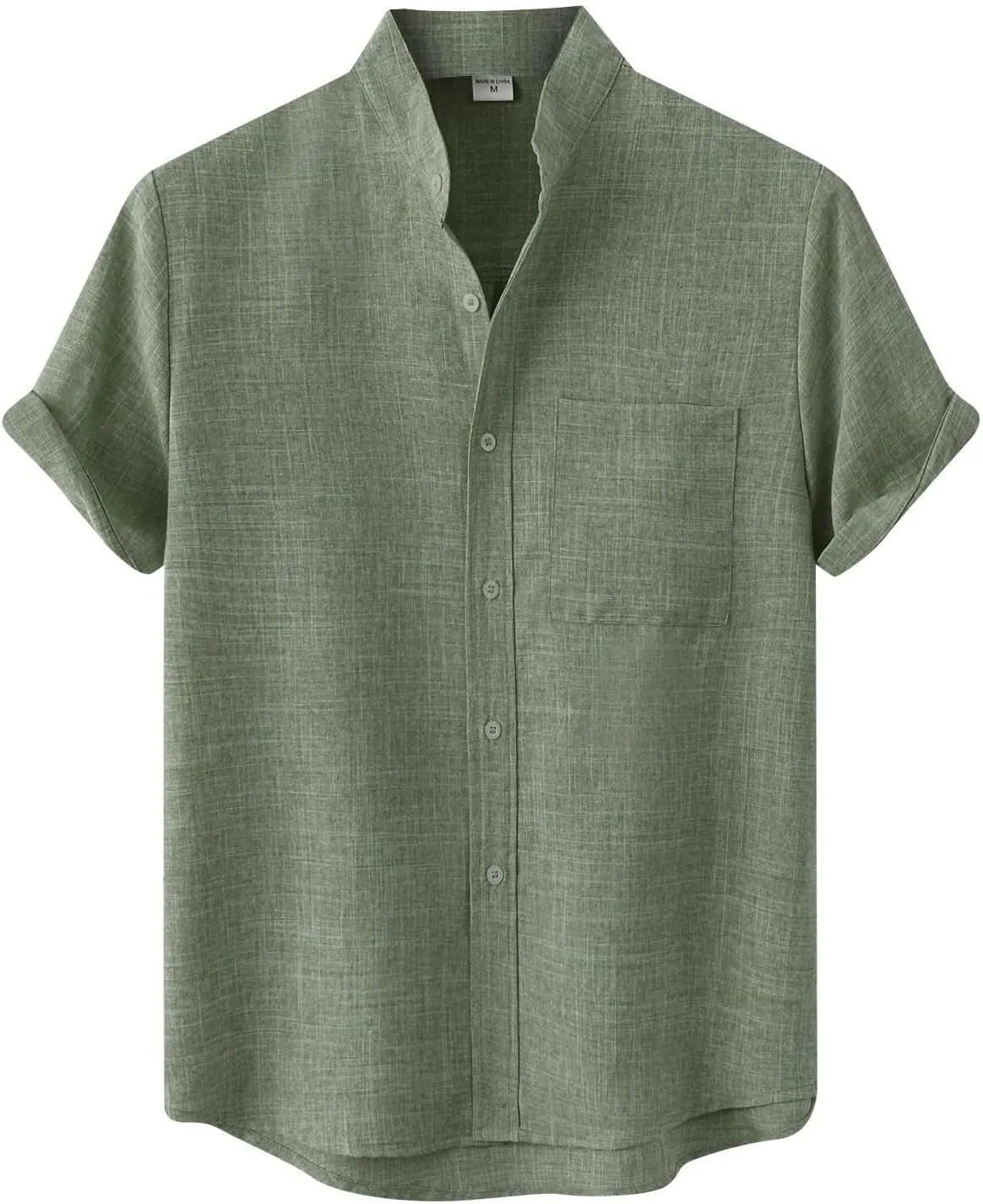 Wankang Mens Summer Casual Linen Shirts Short Sleeve Button Up Beach T Shirts Collared Tees Pocket Hawaiian Shirt for Men