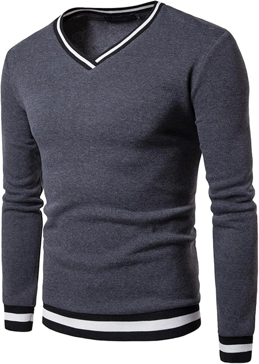 Wankang Men's V Neck Sweatshirt Casual Athletic Jumper Sweater Shirts Fall Long Sleeve Contrast Color Pullover Top for Men