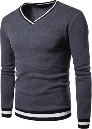 Wankang Men's V Neck Sweatshirt Casual Athletic Jumper Sweater Shirts Fall Long Sleeve Contrast Color Pullover Top for Men