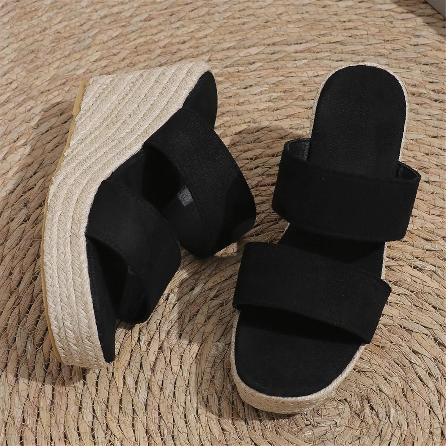 Wedge Sandals for Women 2025 Comfortable Orthopedic Slip on Sandals Open Toe Raffia Slippers Summer Casual Chunky Sandal Outdoor Shoes