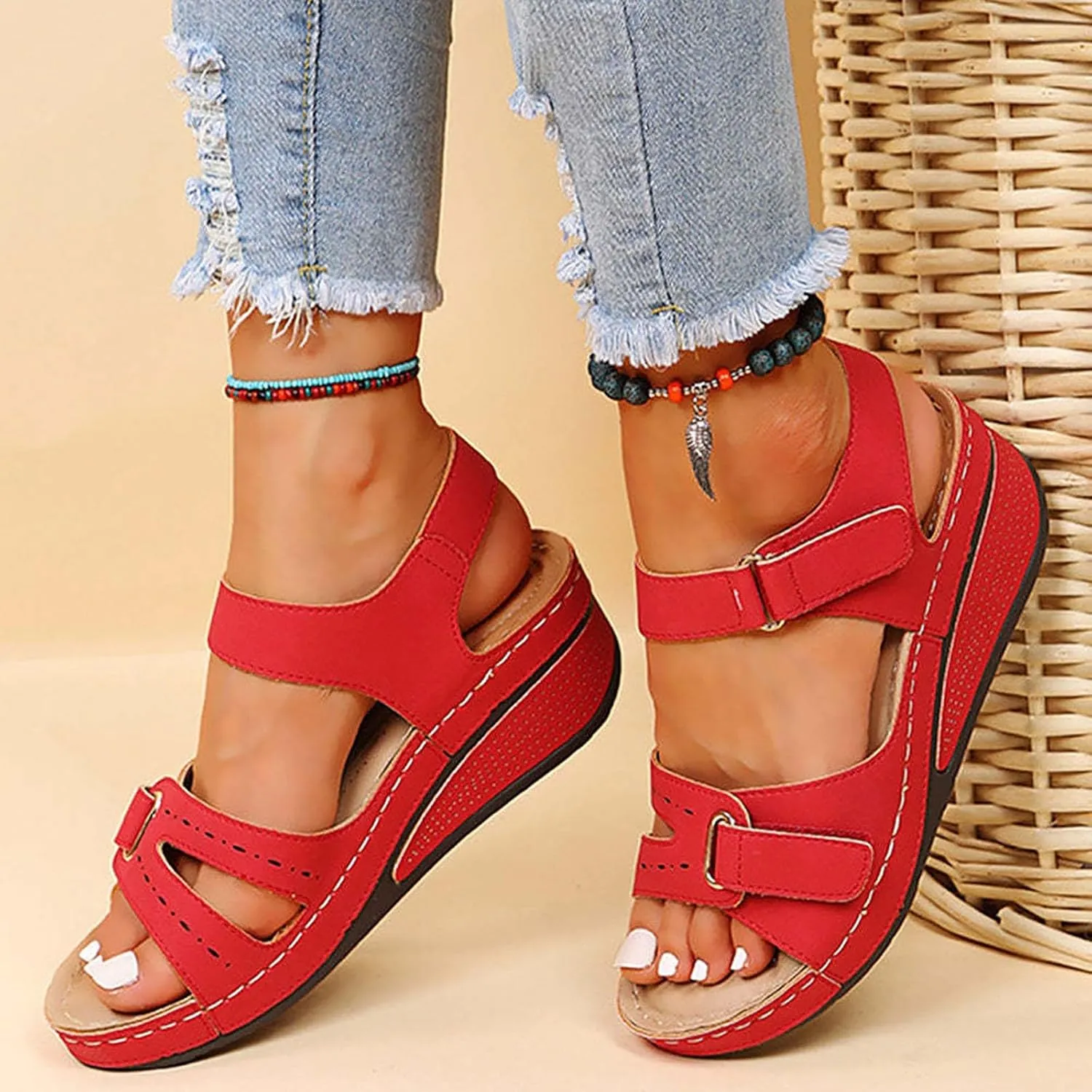 Wedge Sandals for Women Open Toe Platform Comfortable Wedges Sandal Ankle Strap Orthopedic Summer Walking Shoes