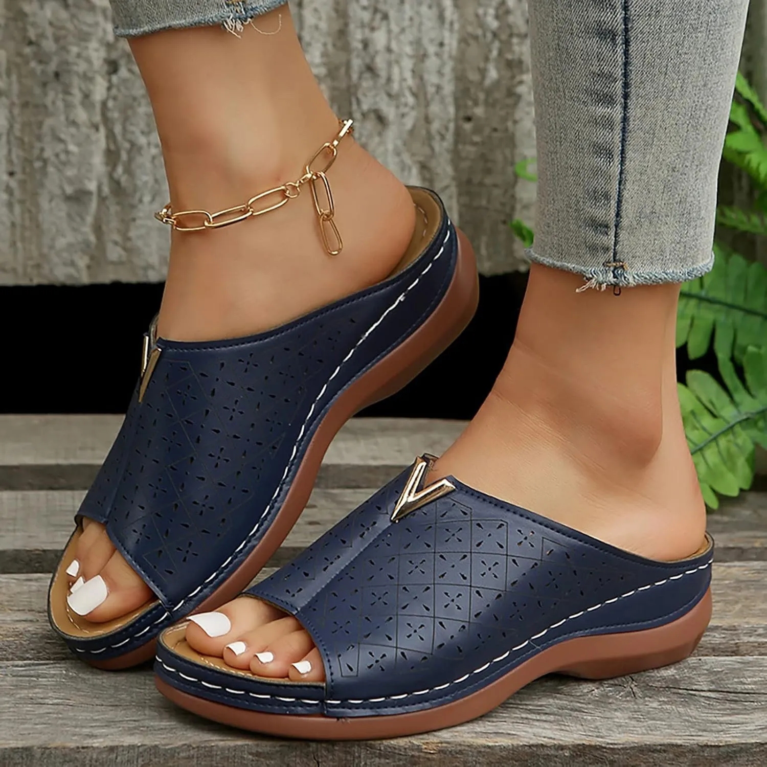 Wedge Sandals for Women White Mules Slip on Sandals Arch Support Slippers Comfortable Walking Summer Shoes2