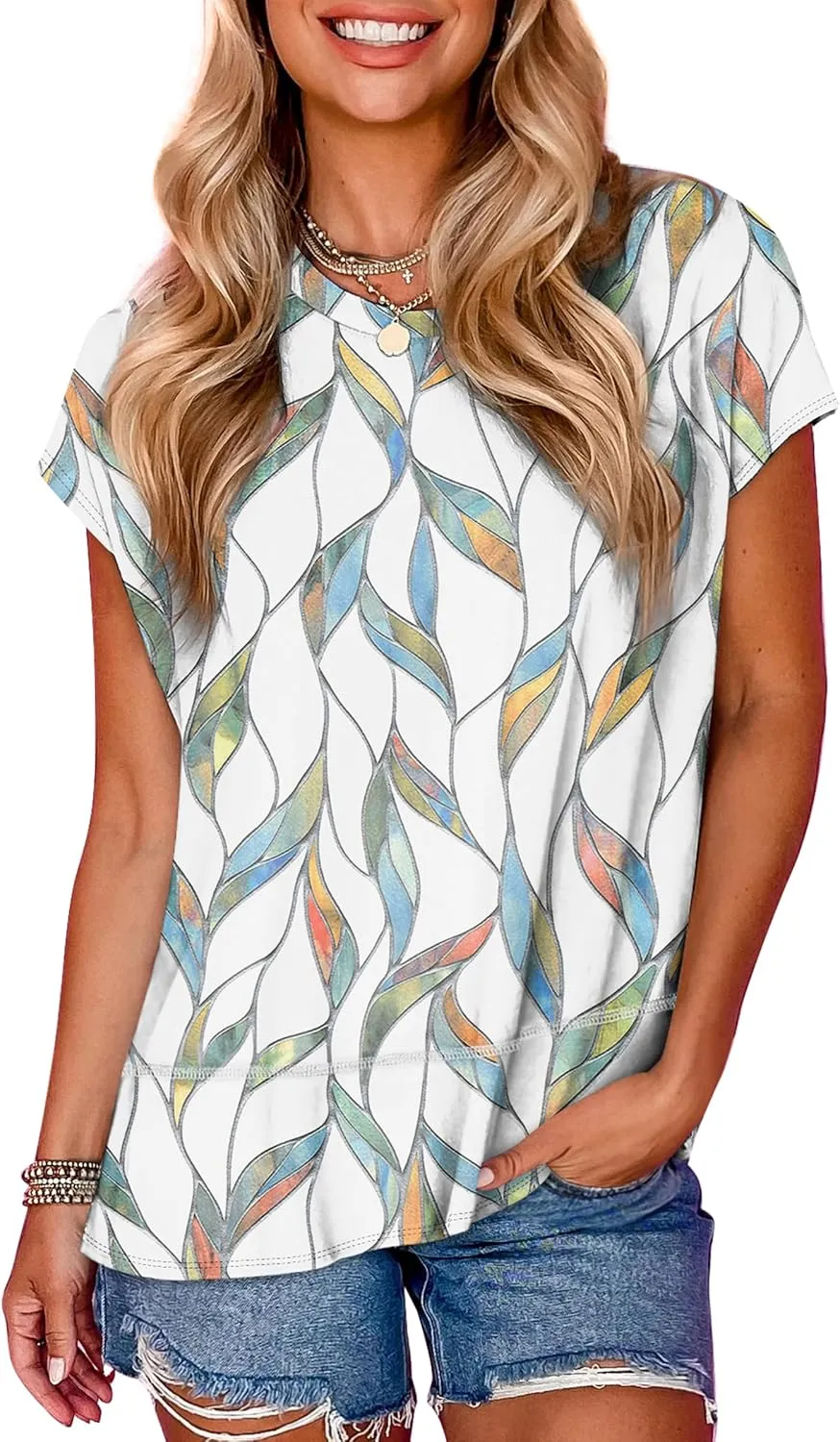 WEESO Womens Summer Tops 2025 Cap Short Sleeve T Shirts Trendy Dressy Casual Crew Neck Loose Fit Shirts