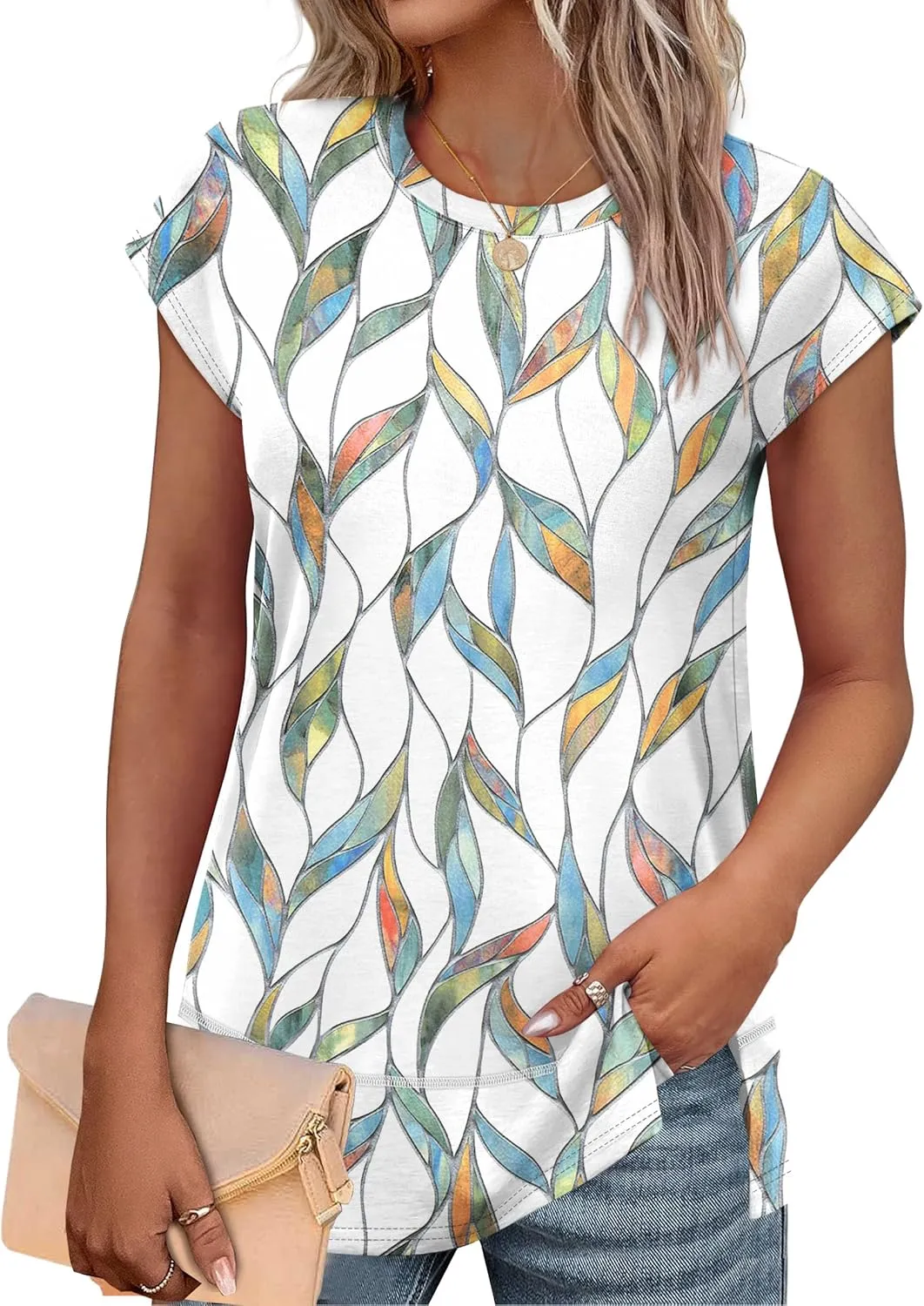 WEESO Womens Summer Tops 2025 Cap Short Sleeve T Shirts Trendy Dressy Casual Crew Neck Loose Fit Shirts