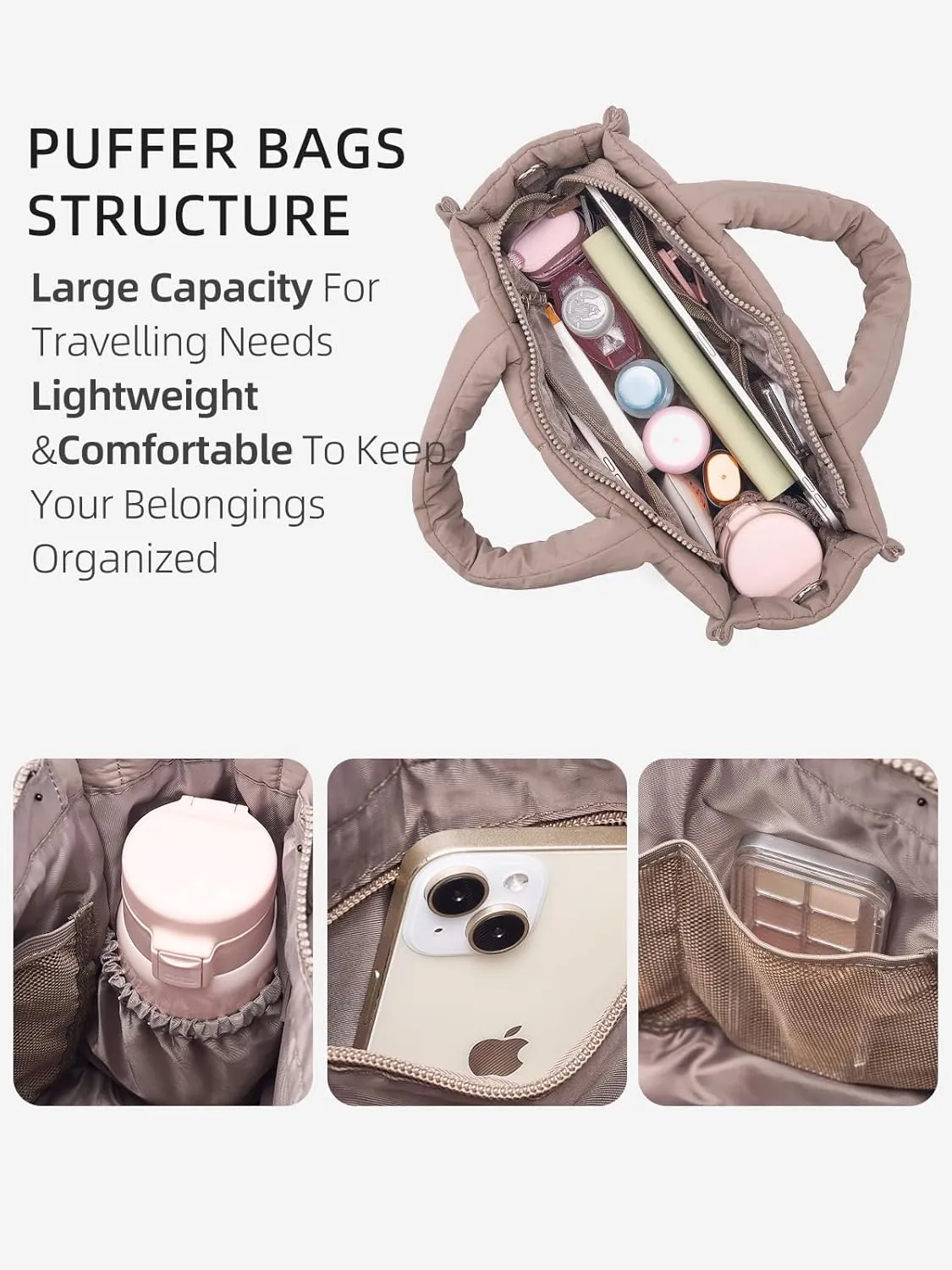 WESTBRONCO Puffer Crossbody Bags for Women Quilted Tote Bag Puffy Weekender Overnight Bag Nylon Shoulder Handbag