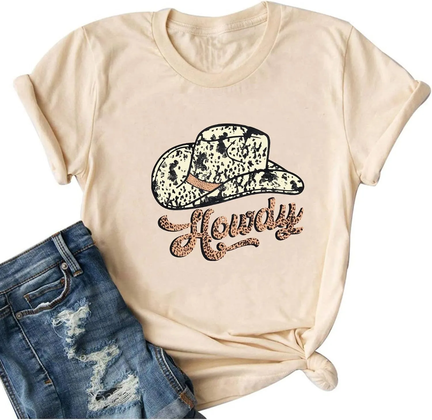 Western Howdy Hat T-Shirt Cowgirl Country Music Vintage Graphic Rodeo Cowboy Women Casual Summer Vacation Tee Tops