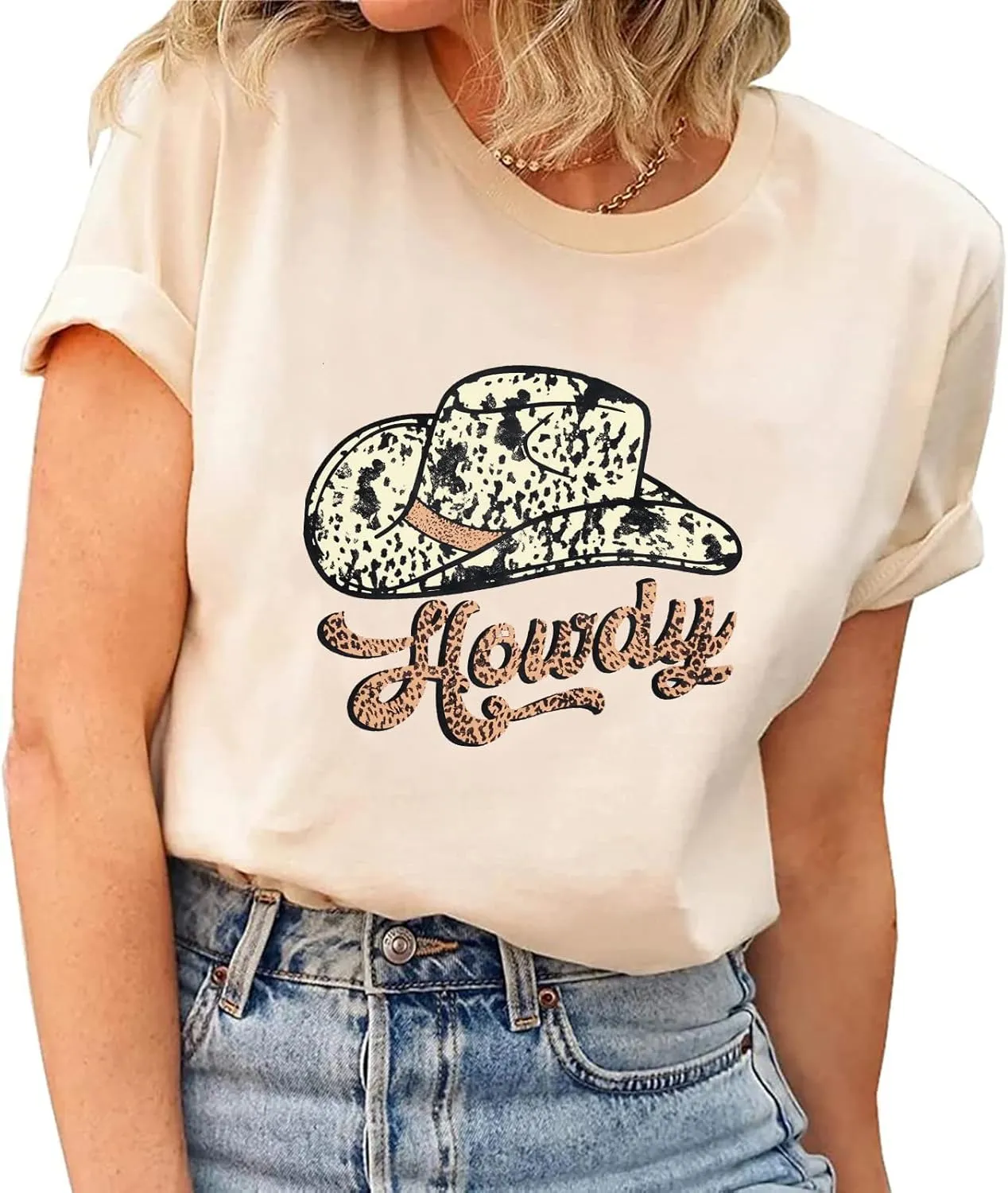 Western Howdy Hat T-Shirt Cowgirl Country Music Vintage Graphic Rodeo Cowboy Women Casual Summer Vacation Tee Tops