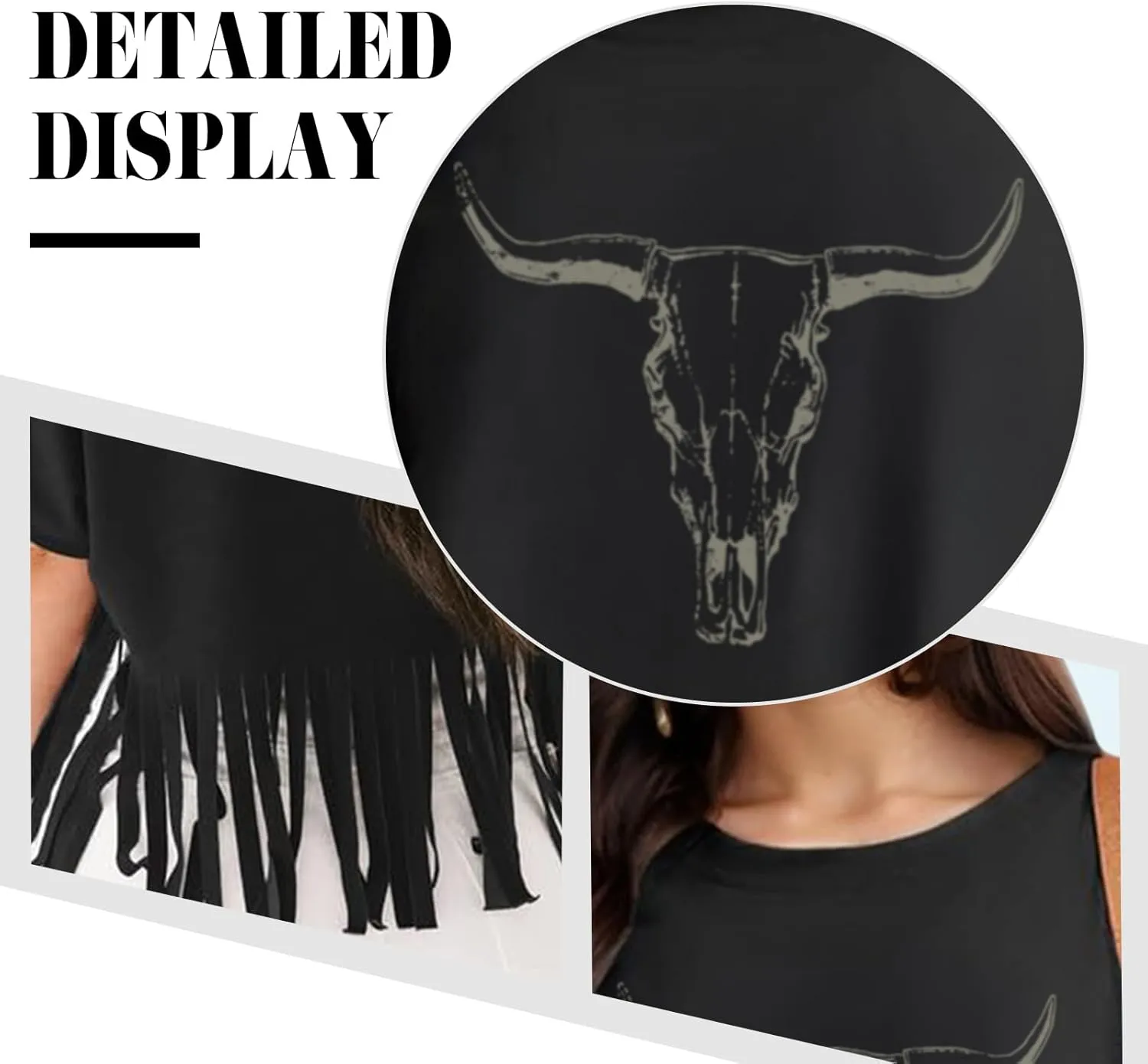 Western Rodeo Fringe Shirts for Women Cowgirl Cowboy Tshirt Cow Skull Vintage Country Music Graphic Tees Tassel Tops