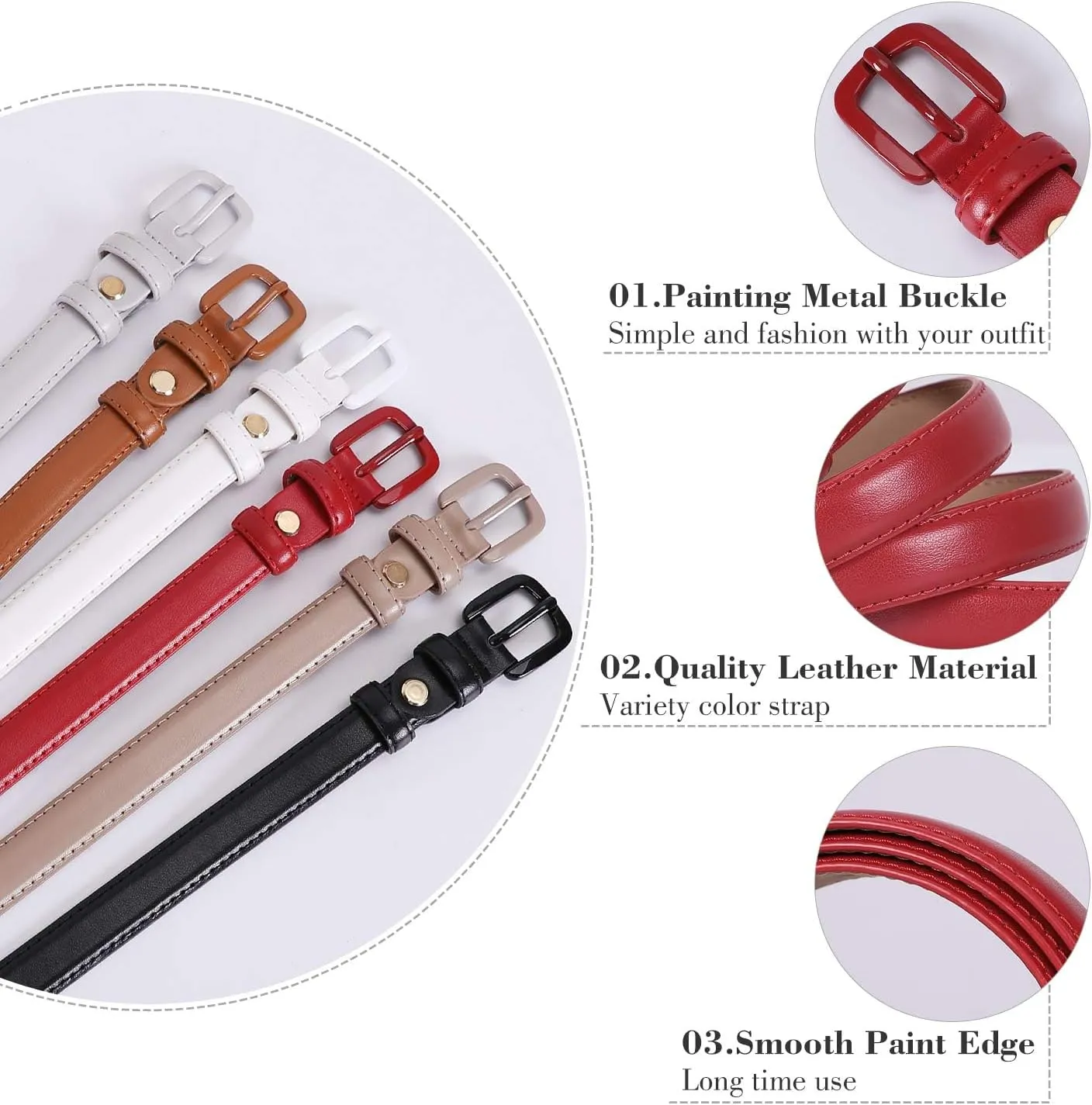 WHIPPY Women Skinny Leather Belt Thin Waist Jeans Belt for Pants in Pin Buckle Belt