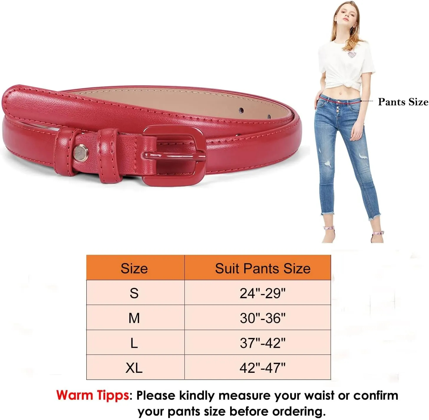 WHIPPY Women Skinny Leather Belt Thin Waist Jeans Belt for Pants in Pin Buckle Belt