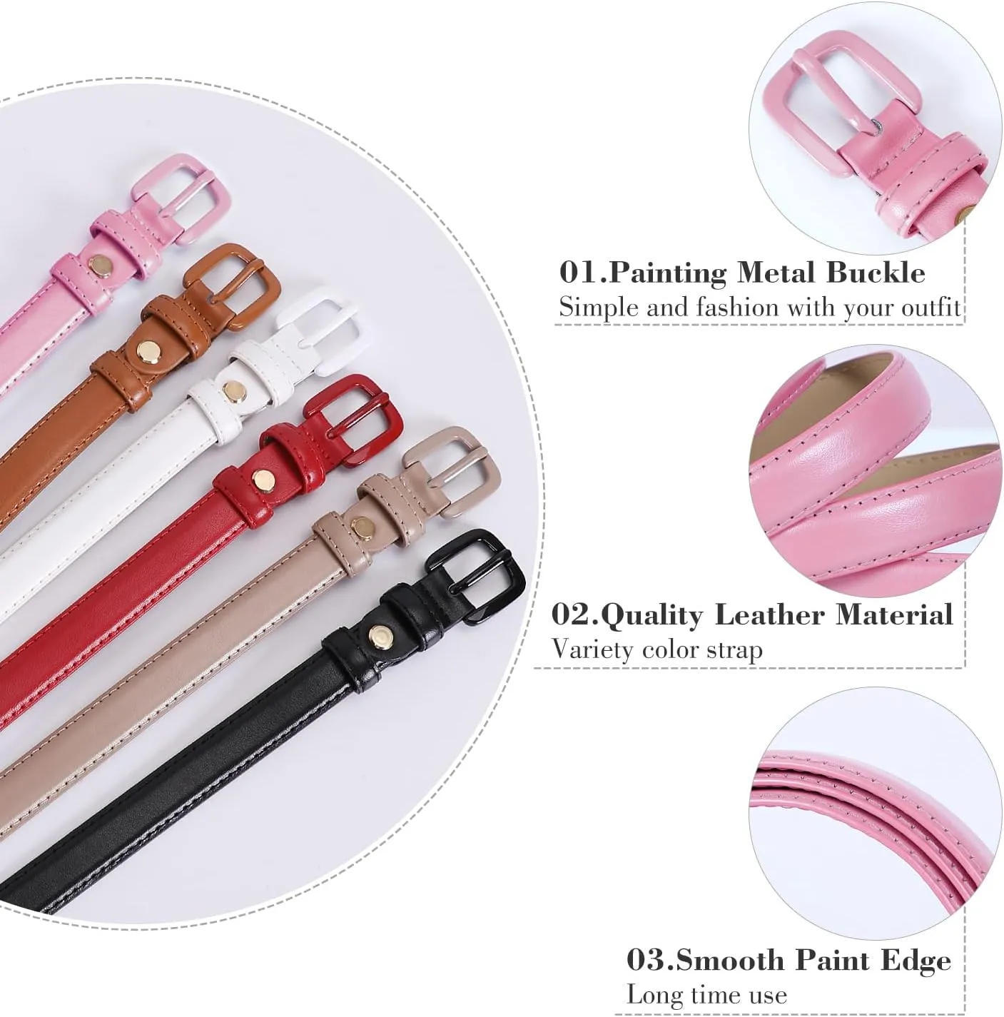 WHIPPY Women Skinny Leather Belt Thin Waist Jeans Belt for Pants in Pin Buckle Belt
