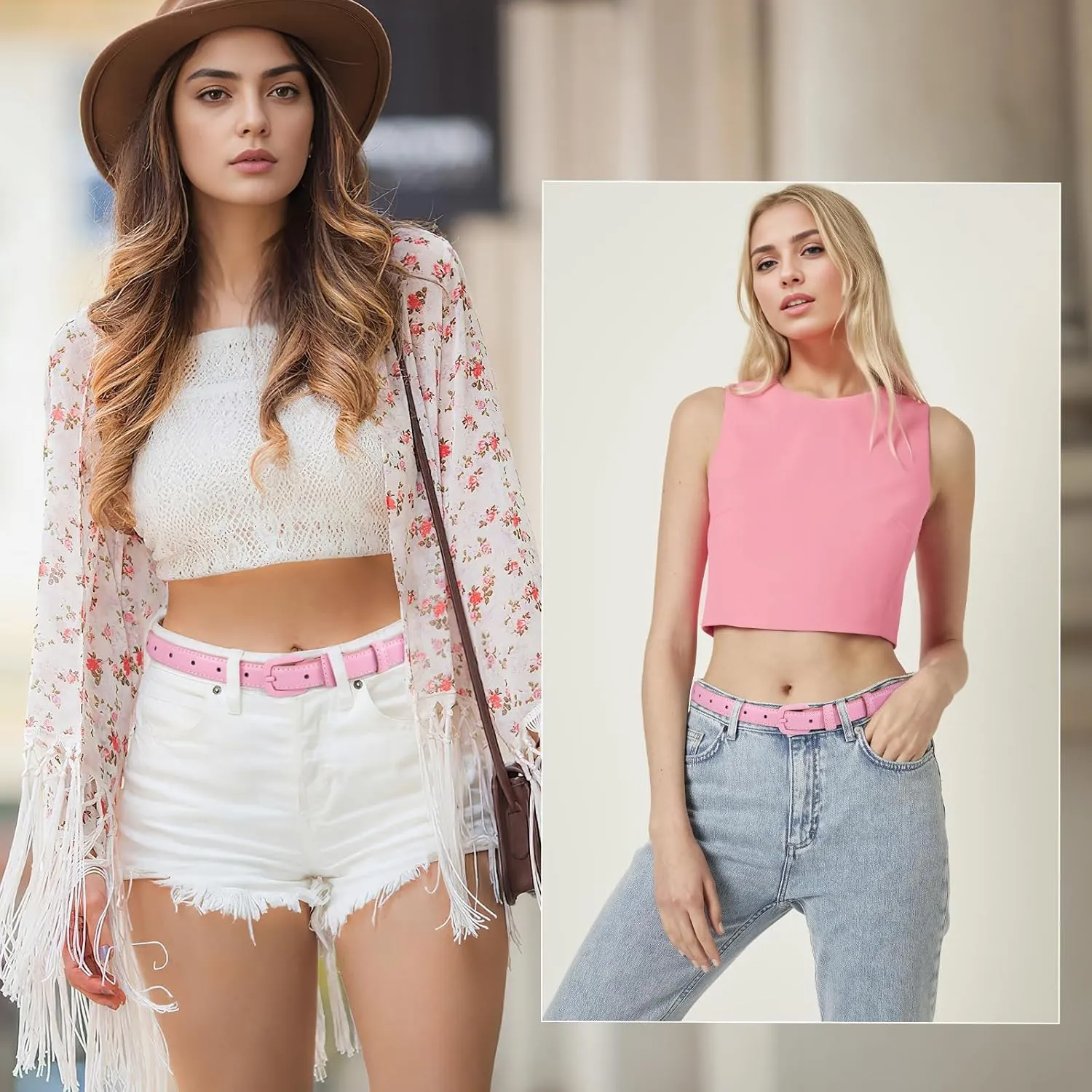 WHIPPY Women Skinny Leather Belt Thin Waist Jeans Belt for Pants in Pin Buckle Belt