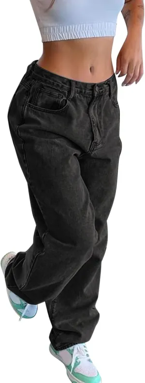 Wide Leg Jeans for Women Trendy High Waist Straight Leg Baggy Jeans Stretchy Denim Pants Trouser Cropped Denim Pants