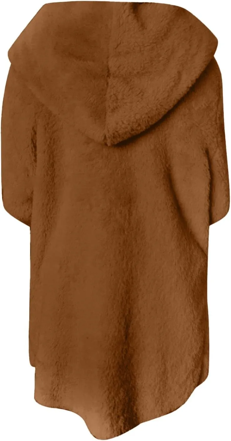 Winter Coats for Women 2024 Plus Size Long Sleeve Fuzzy Fleece Jacket Hooded Casual Warm Open Front Cardigans Outwear