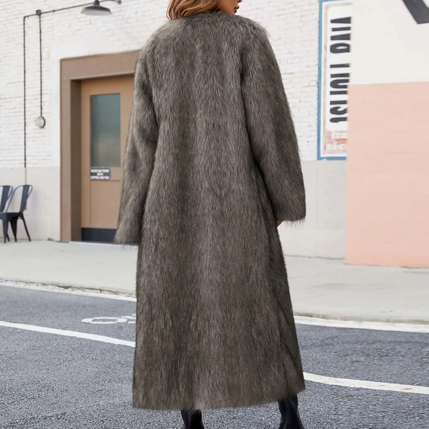 Winter Coats for Women Fashion Dressy Faux Fur Long Overcoat Open Front Warm Long Cardigan Fuzzy Sherpa Outfit