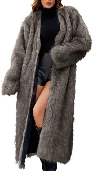Winter Coats for Women Fashion Dressy Faux Fur Long Overcoat Open Front Warm Long Cardigan Fuzzy Sherpa Outfit