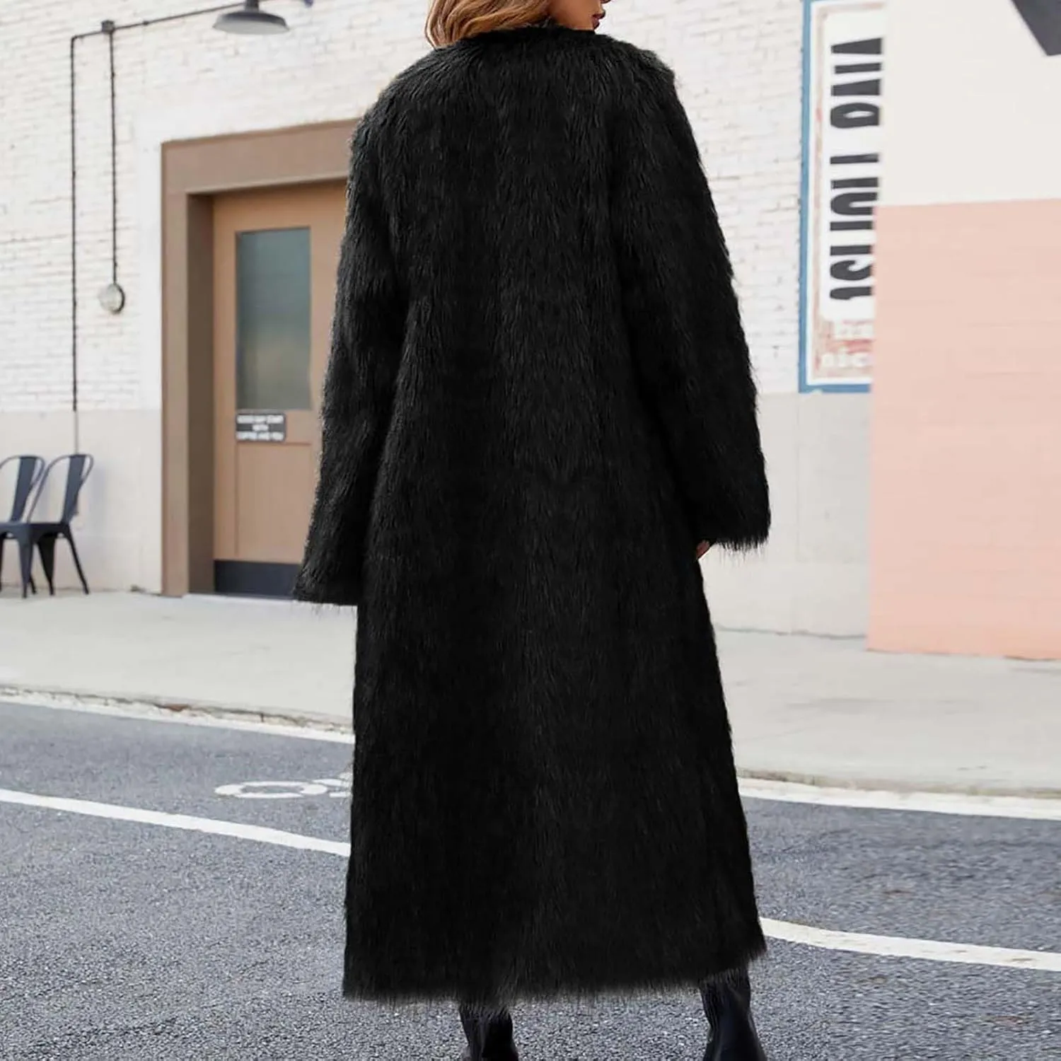 Winter Coats for Women Fashion Dressy Faux Fur Long Overcoat Open Front Warm Long Cardigan Fuzzy Sherpa Outfit
