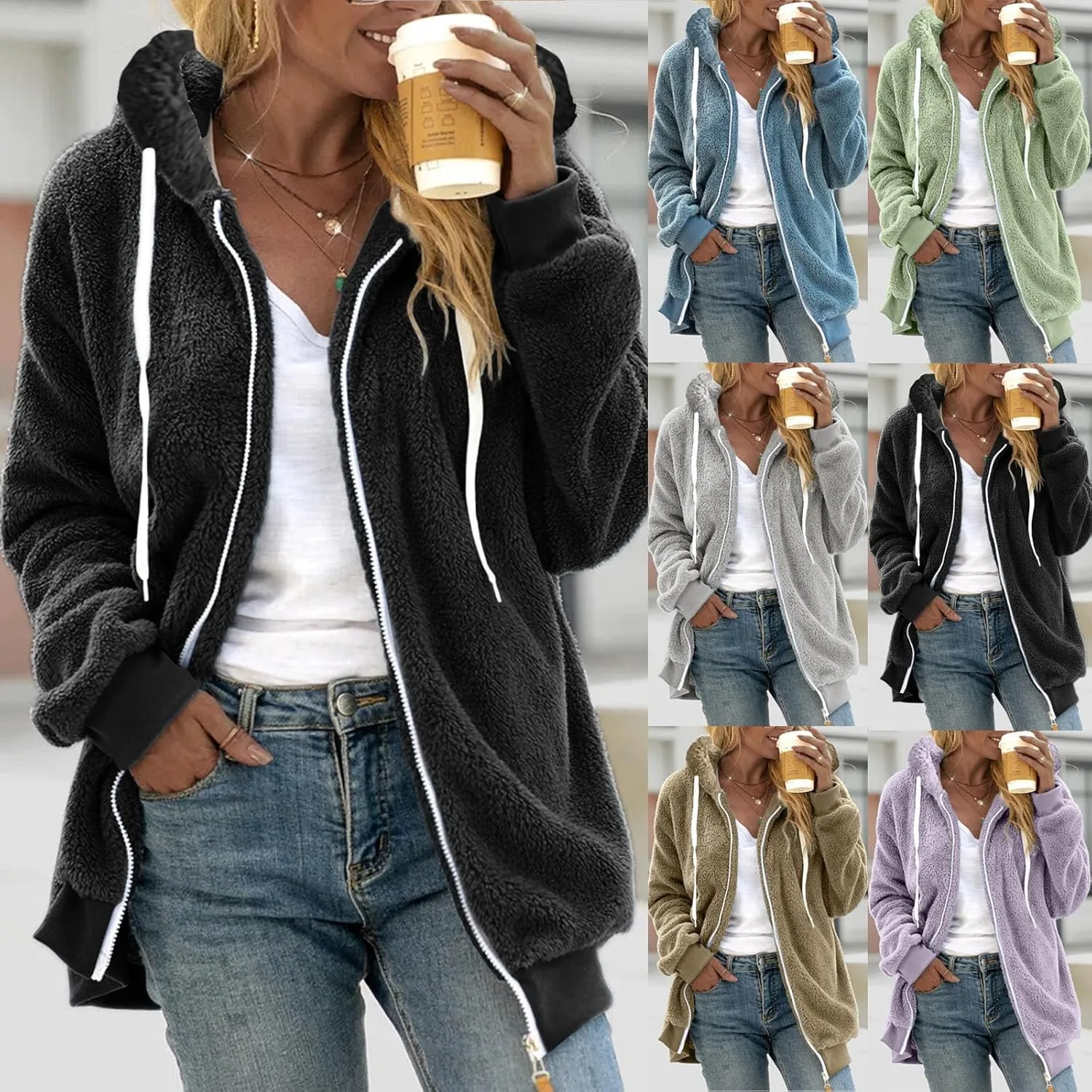 Winter Coats for Women Oversized Fuzzy Fleece Jacket Faux Fur Cardigan Coat Outwear Warm Teddy Coat Long Sleeve Hoodie