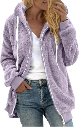 Winter Coats for Women Oversized Fuzzy Fleece Jacket Faux Fur Cardigan Coat Outwear Warm Teddy Coat Long Sleeve Hoodie